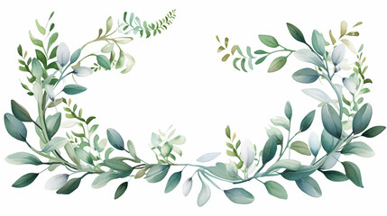Watercolor illustration. Botanical frame with green leaves