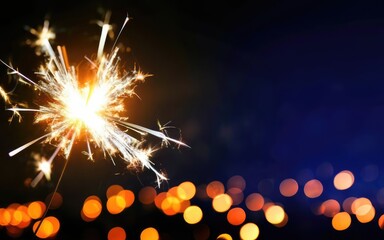 nighttime burning fireworks and blur lights,new year's day,background for banner greeting card