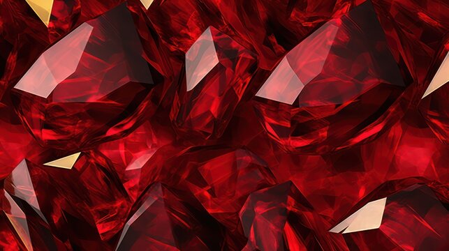 A seamless pattern of abstract red ruby crystal stones, showcasing a dark red and shiny design, suitable for use as a background, banner, or tile
