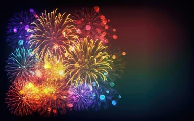 nighttime burning fireworks and blur lights,new year's day,background for banner greeting card