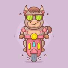 cool bull animal character mascot riding scooter motorcycle isolated cartoon in flat style design