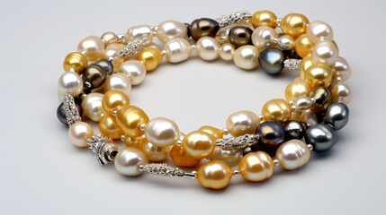 Antique pearl necklace, multi color black white and gold pearl