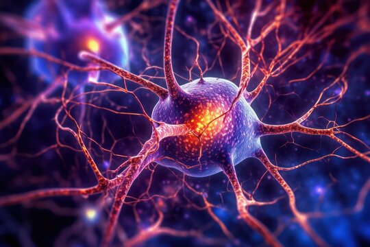 Showing neurons firing and neural extensions.