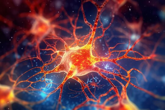 Showing neurons firing and neural extensions.