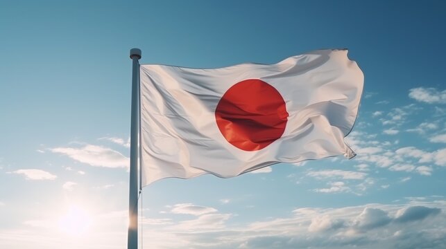 Japan Flag on the Blue Sky. Nation, Nationality, Patriotism Concept
