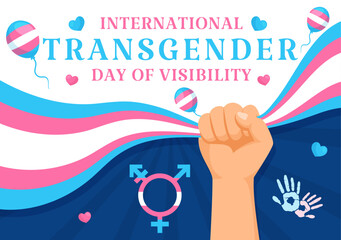 International Transgender Day of Visibility Vector Illustration on March 31 with Transgenders Pride Flags and Symbol in Celebration Flat Background - obrazy, fototapety, plakaty
