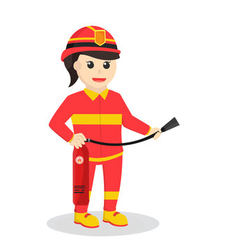 firefighter woman holding fire tube