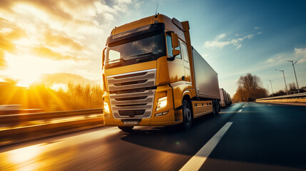 Extreme close up of a truck driving down a highway at sunny day