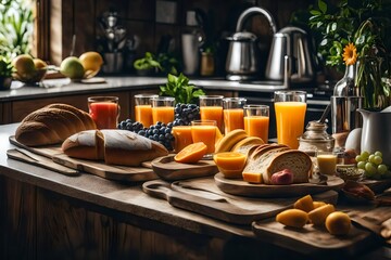 still life with bread and fruits