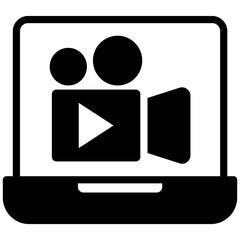 Laptop screen recording icon in flat design style