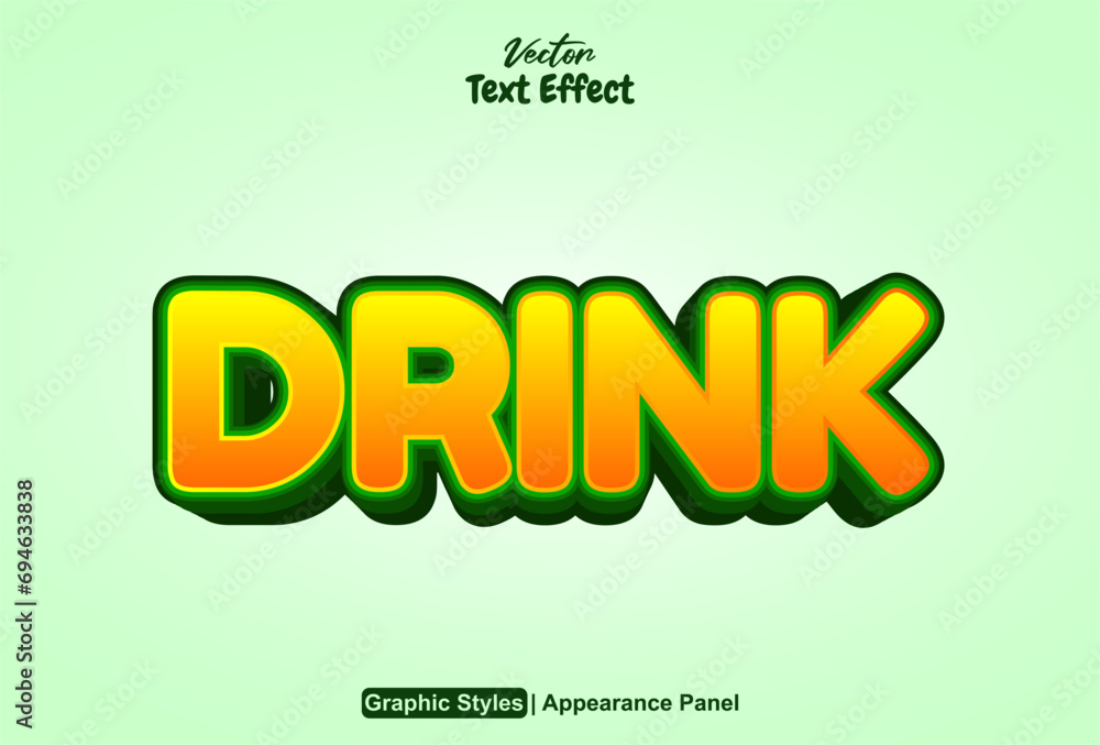 Poster drink text effect with orange graphic style and editable.