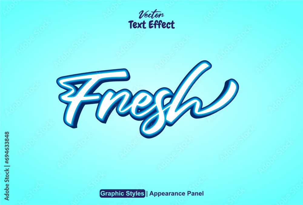 Poster fresh text effect with blue color graphic style and editable.