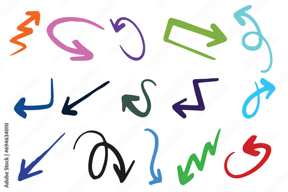 Poster vector set abstract arrows with colorful, various bright colors. collection of direction elements. i