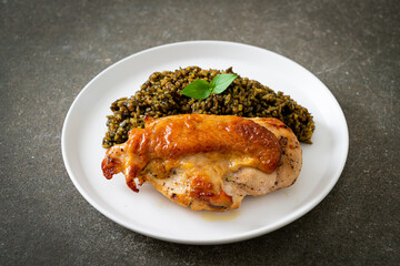 pesto fried rice with grilled chicken