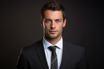 male sales executive in his early 30s wearing a suit