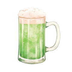 Watercolor illustration of Irish beer mug isolated on background, St. Patrick's Day concept clipart.