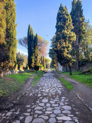 Ancient roman road appian way in summer