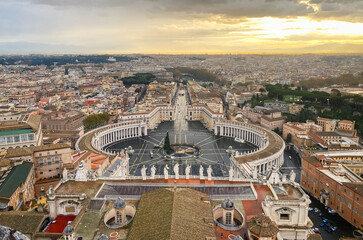 St Peters square in Vatican and view of Vatican City from above