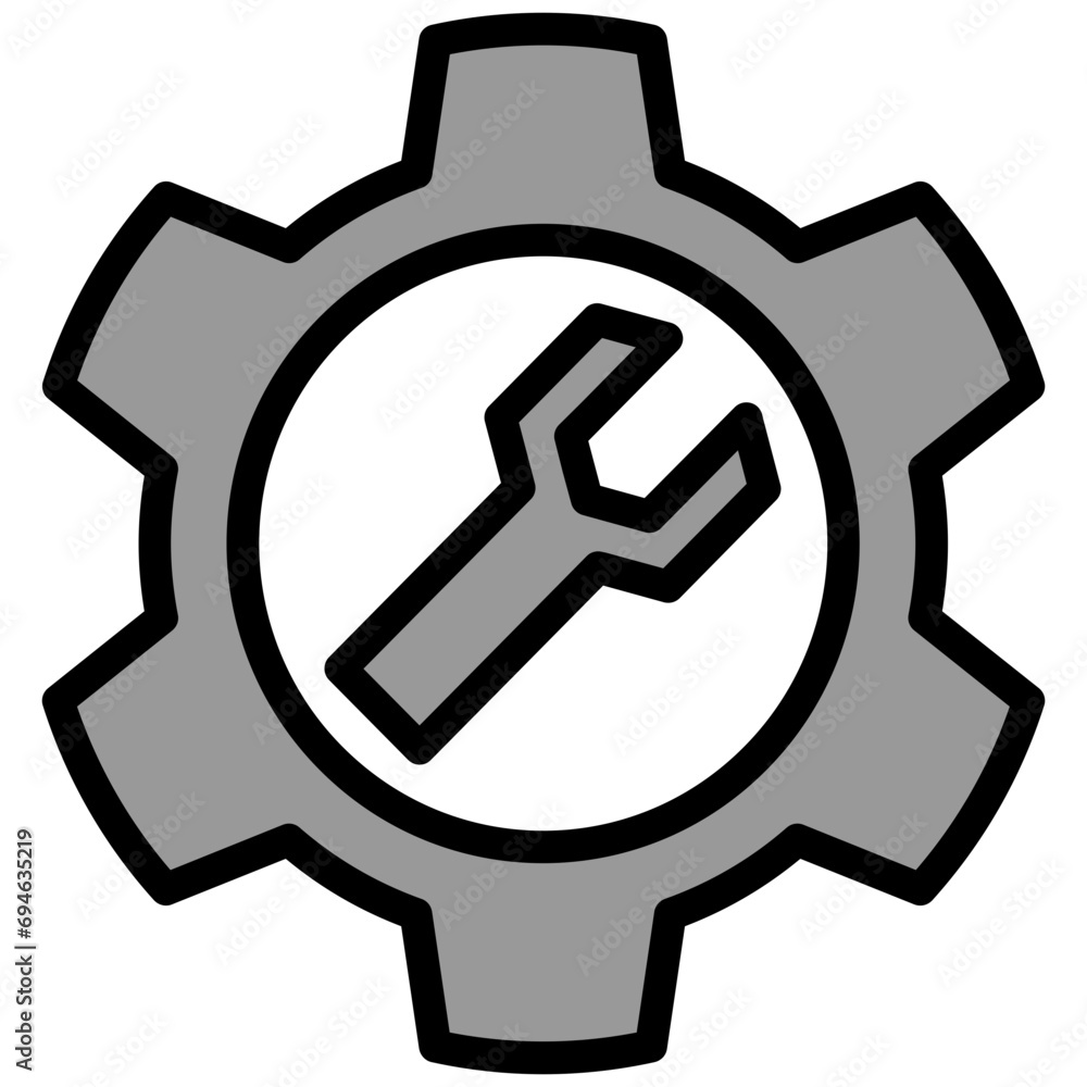 Wall mural gear wrench icon in outline flat design style