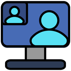 Virtual meetin outlineg icon in outline flat design style