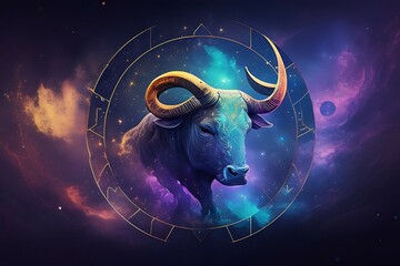 Taurus zodiac sign against space nebula background - obrazy, fototapety, plakaty
