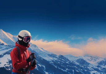 Fototapeta na wymiar skier on the top of mountain