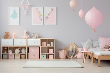baby girl playful bedroom with pastel colors - obrazy, fototapety, plakaty