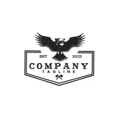 Fototapeten flying owl badge vintage logo design vector template illustration © Muhammad