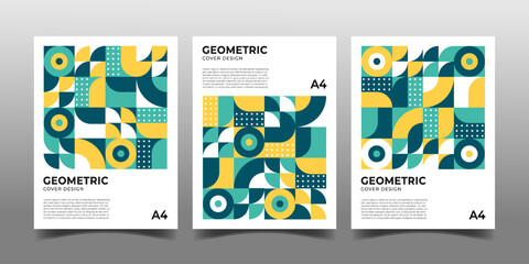 Set of retro bauhaus geometric pattern for cover book template design