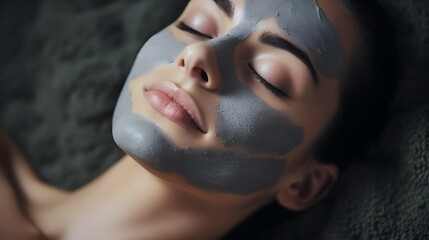 Woman gets face mask by beautician at spa - obrazy, fototapety, plakaty