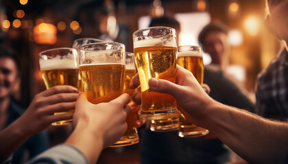 Close up group of people drinking beer together