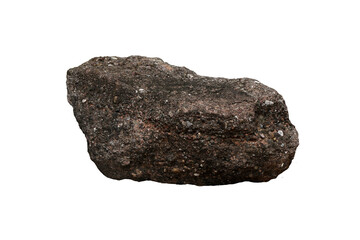 Cut out a large strange conglomerate rock stone in Jurassic Cretaceous period isolated on white...