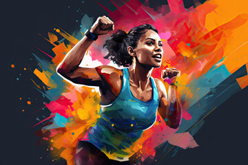 vibrant, energetic, image of athletes, fitness gurus, wellness, healthy, health, workout, exercise, running, high intensity interval training, HIIT, tabata, dance, aerobic - obrazy, fototapety, plakaty