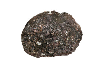 a large strange conglomerate rock stone in Jurassic Cretaceous period isolated on white background....