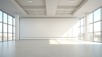 Interior of empty room with white walls and concrete floor.