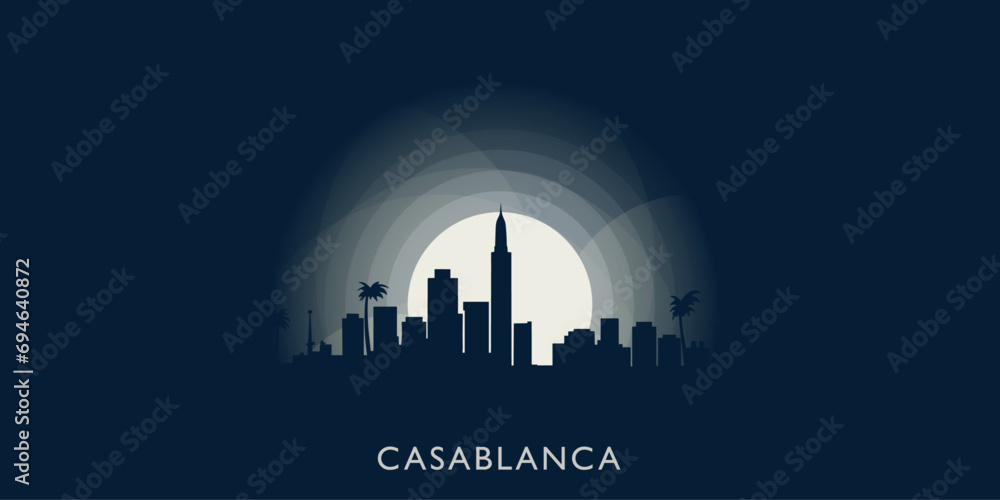 Wall mural casablanca cityscape skyline city panorama vector flat modern banner illustration. morocco region em