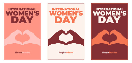 International Women's Day concept holiday. 8 march. Campaign 2024 #inspireinclusion. Set template for banner, card, poster, background. Flat vector illustration