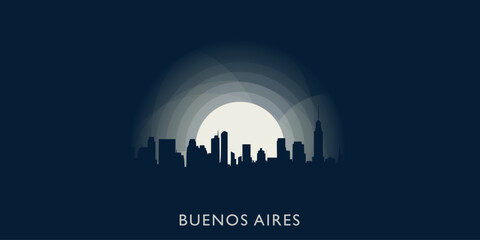Buenos Aires cityscape skyline city panorama vector flat modern banner illustration. Argentina region emblem idea with landmarks and building silhouettes at sunrise sunset night - obrazy, fototapety, plakaty