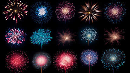 Fototapeta premium Collection Set Amazing Beautiful firework isolated