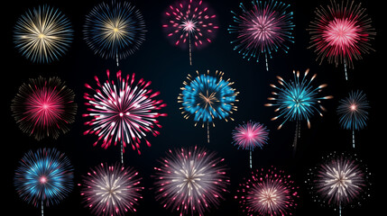 Collection Set Amazing Beautiful firework isolated