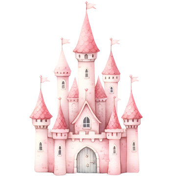 Princess castle watercolor illustration. Generative AI.