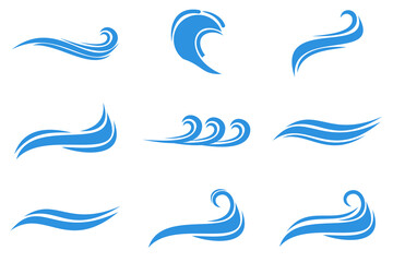 collection of water ocean logo with waves and seagulls
