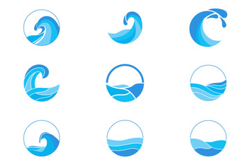 collection of water ocean logo with waves and seagulls