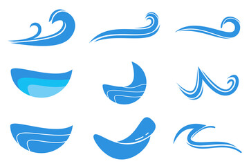 collection of water ocean logo with waves and seagulls