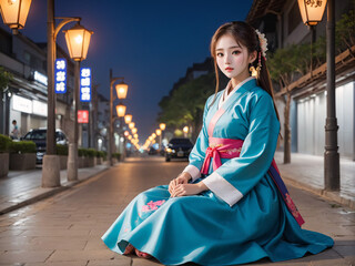 -Generative AI-
sitting on the street
Beautiful girl wearing hanbok