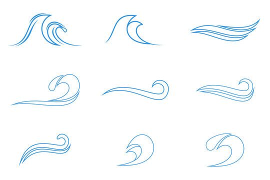 collection of water ocean logo with waves and seagulls