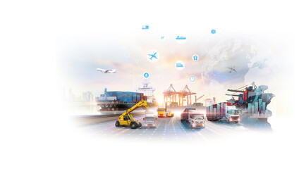 Fototapeta na wymiar Smart technology concept with global logistics partnership Industrial Container Cargo freight ship, internet of things Concept of fast or instant shipping, Online goods orders worldwide