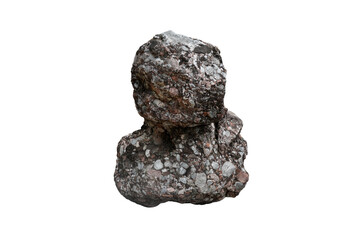 Cut out a large strange conglomerate rock stone isolated on white background. Outdoor garden decoration stones. 
