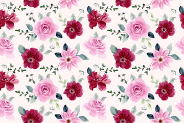 red pink watercolor floral seamless pattern