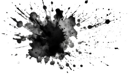 Black watercolor ink grunge splash isolated on transparent background, Generative ai